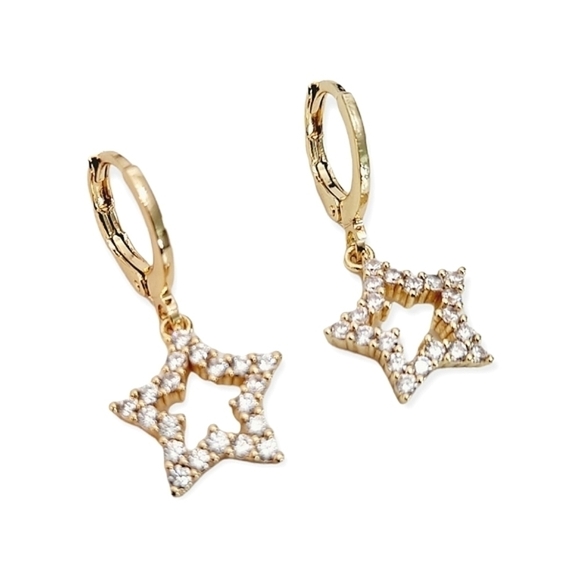 Huggie hoop 16K gold star Rhinestone Festival casual hoop earrings 💖2/$30 - Picture 10 of 15